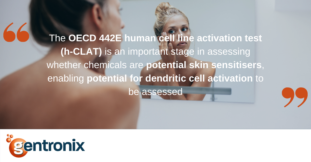 banner containing wording "The OECD 442E human cell line activation test (h0CLAT) is an important stage in assessing whether chemicals are potential skin sensitisers, enabling potential for dendritic cell activation to be assessed."